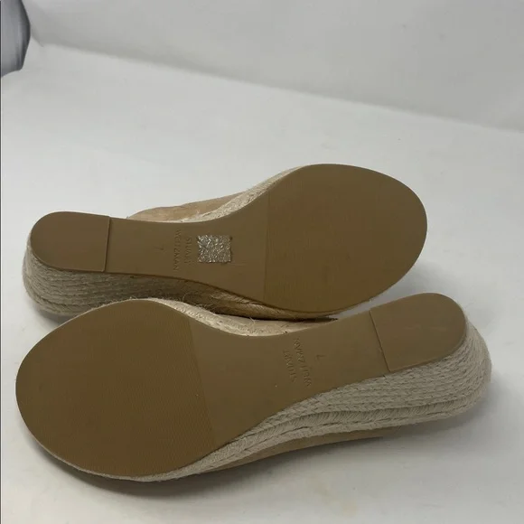 Stuart Weitzman Tan Suede-Like Espadrille Wedge Slip-On Sandals Size 7 - Picture 11 of 15